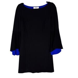 Bailey 44 Small S Black Blue Bell Sleeve Knit Dress Boat Neck Long Sleeve Mini